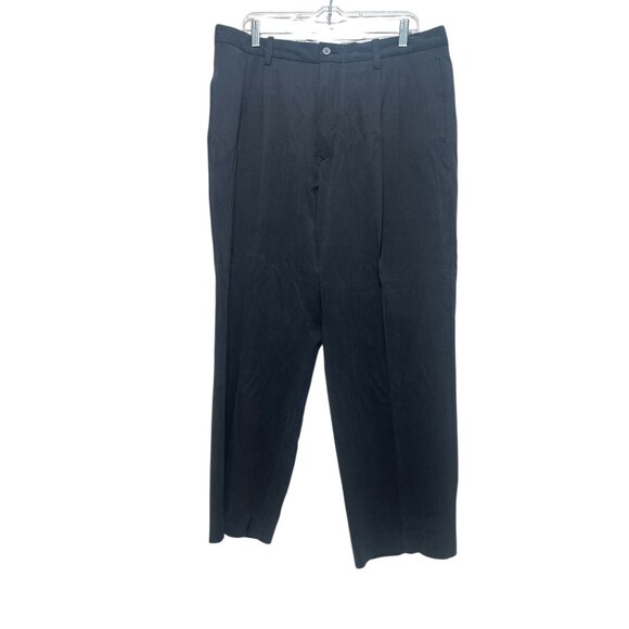 Tommy Bahama Silk Pleated Pants Mens Size 36x32 Black Relaxed fit Golf Preppy